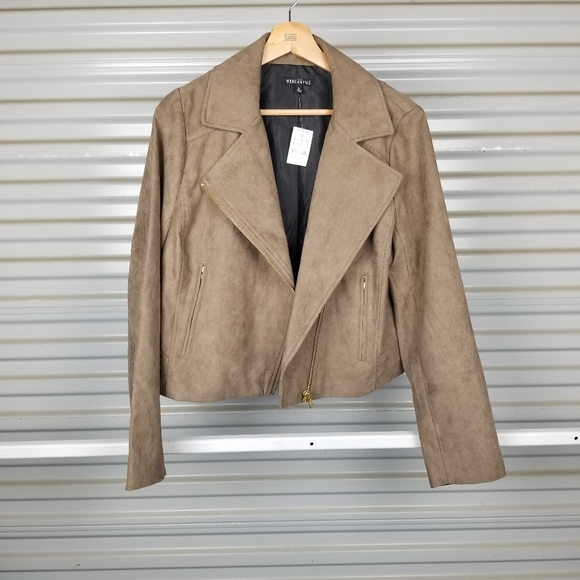 New Jcrew Mercantile Moto Faux Suede Taupe Jacket womans size Medium - Picture 2 of 6